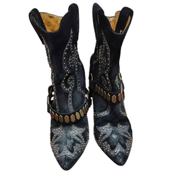 Nine West Vabuster Studded Leather Western Cowboy Stiletto Boots Size 10M - Picture 4 of 16